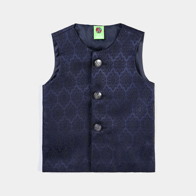 Infant Boys Poly Viscose Waistcoat (Jamawar)-NAVY