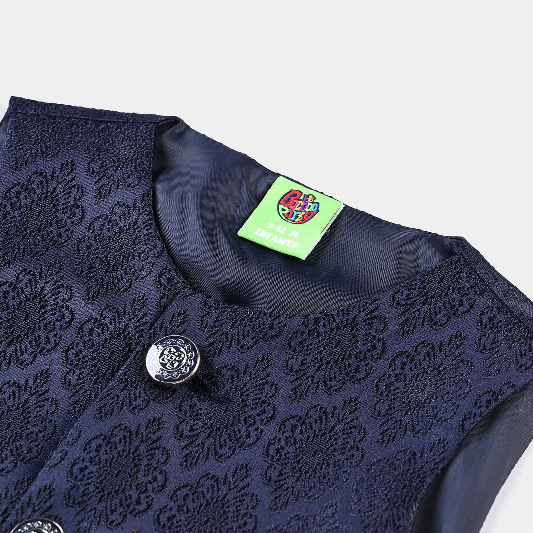 Infant Boys Poly Viscose Waistcoat (Jamawar)-NAVY