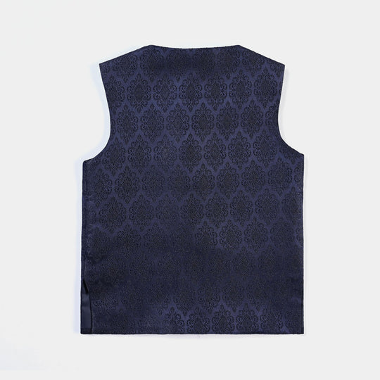 Infant Boys Poly Viscose Waistcoat (Jamawar)-NAVY