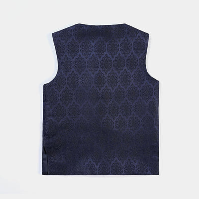 Infant Boys Poly Viscose Waistcoat (Jamawar)-NAVY