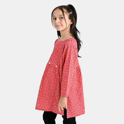 Girls Cotton Poplin Printed Kurti Floral Kantha-Pink