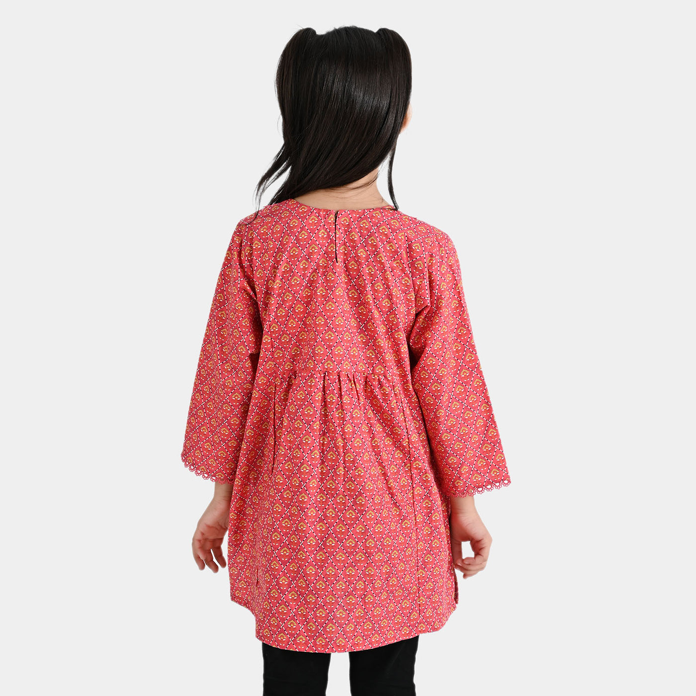 Girls Cotton Poplin Printed Kurti Floral Kantha-Pink