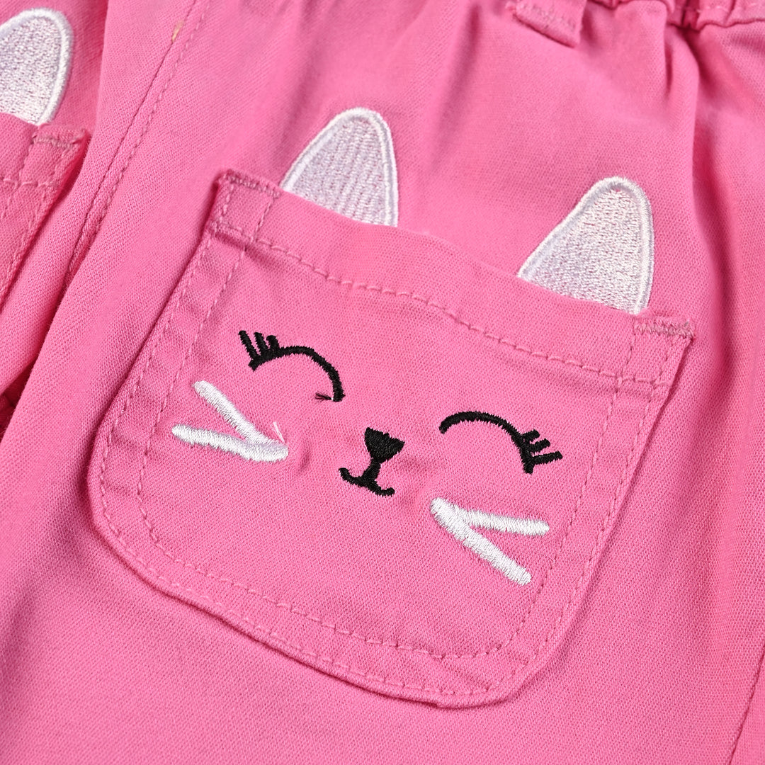 Infant Girls Cotton Twill Pant Cat Face-Pink