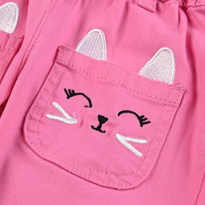 Infant Girls Cotton Twill Pant Cat Face-Pink