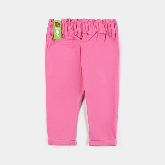 Infant Girls Cotton Twill Pant Cat Face-Pink