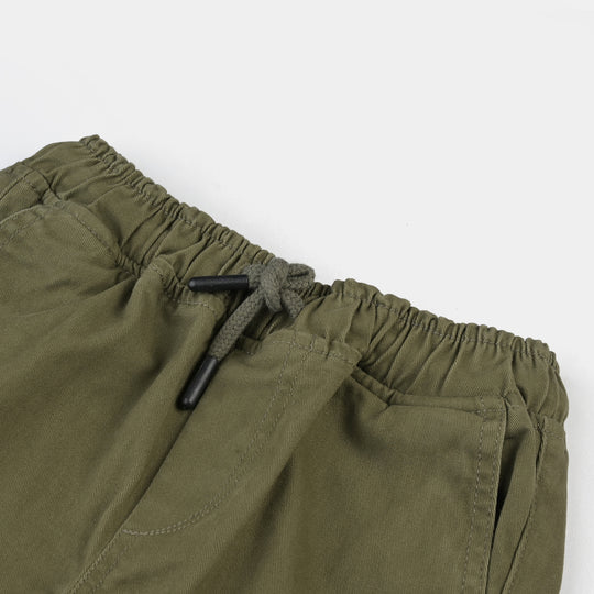 Boys Cotton Twill Pant Zipper Pocket-Olive Green