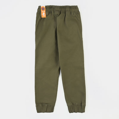 Boys Cotton Twill Pant Zipper Pocket-Olive Green