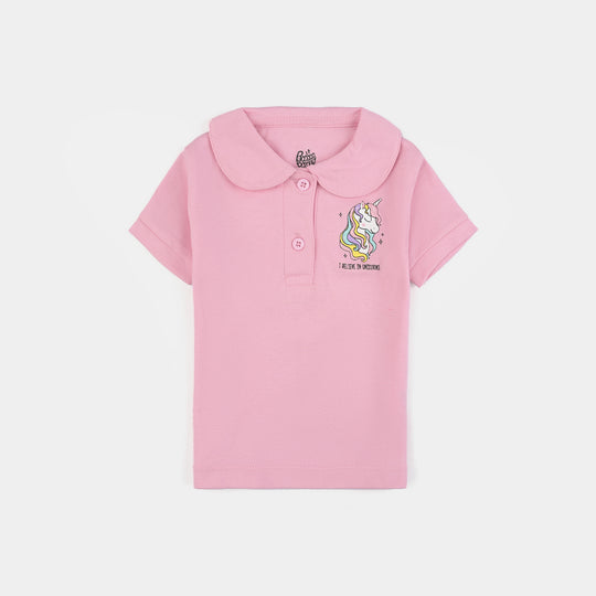 Infant Girls Cotton Interlock Polo-Pink