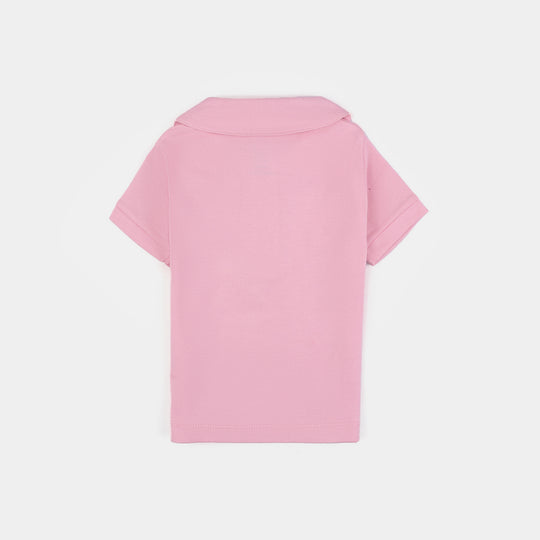 Infant Girls Cotton Interlock Polo-Pink