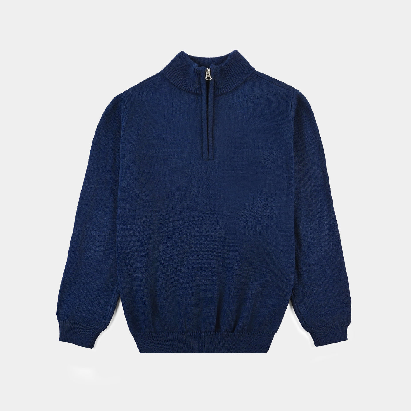 Teen Unisex Acrylic Mock Neck Zipper Sweater-NAVY