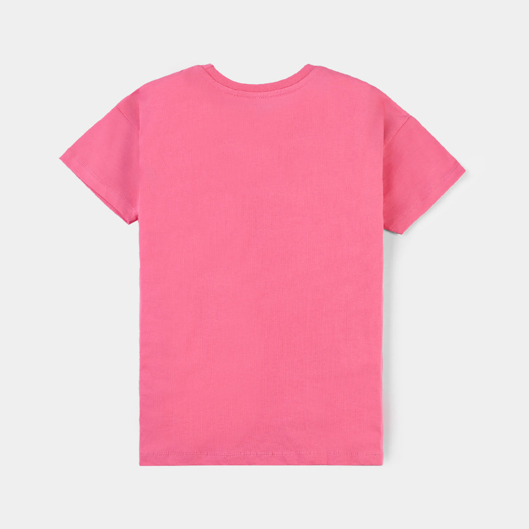 Girls Cotton Jersey T-Shirt H/S Keep On Growing-Hot Pink