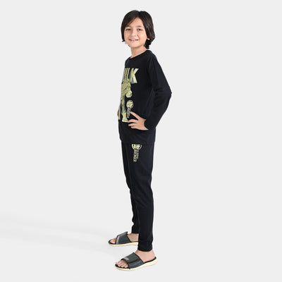 Boys Poly Cotton Jersey Knitted Nightwear-Jet Black