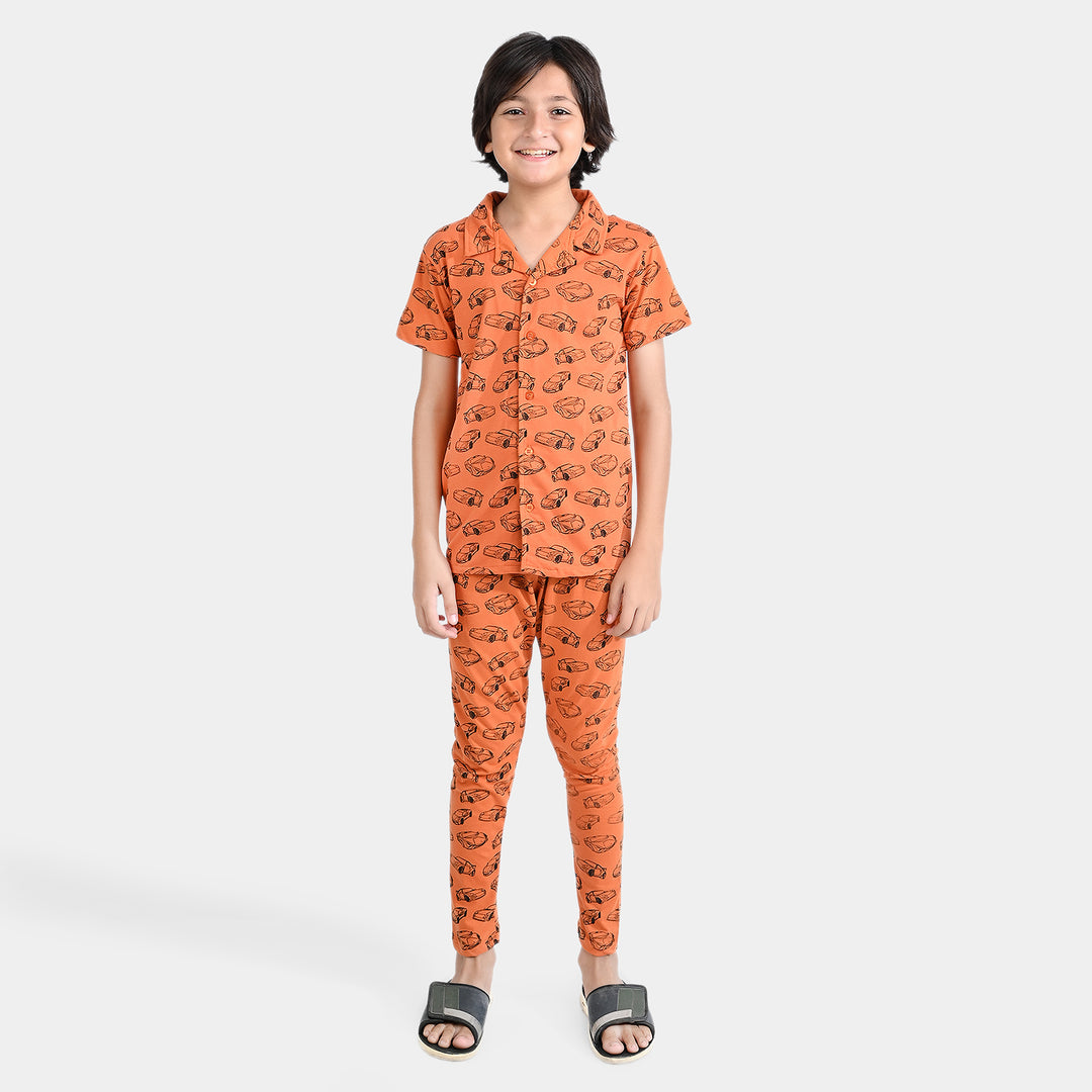 Boys PC Jersey Knitted NightWear Cars-Apricot Or