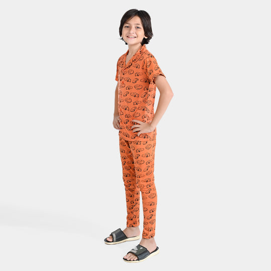 Boys PC Jersey Knitted NightWear Cars-Apricot Or