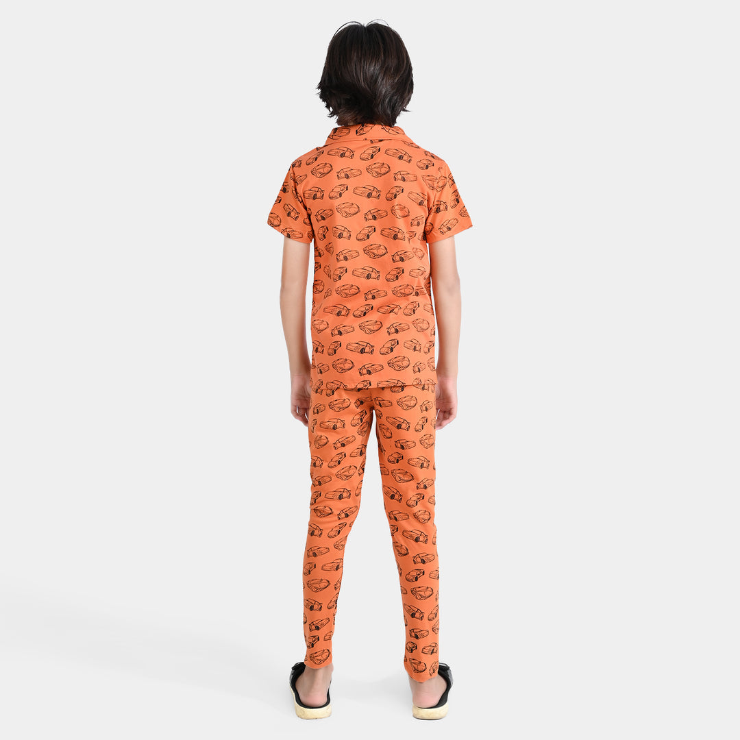 Boys PC Jersey Knitted NightWear Cars-Apricot Or