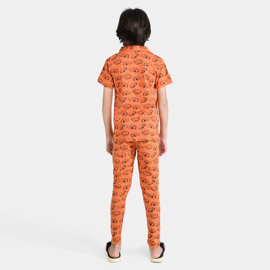 Boys PC Jersey Knitted NightWear Cars-Apricot Or