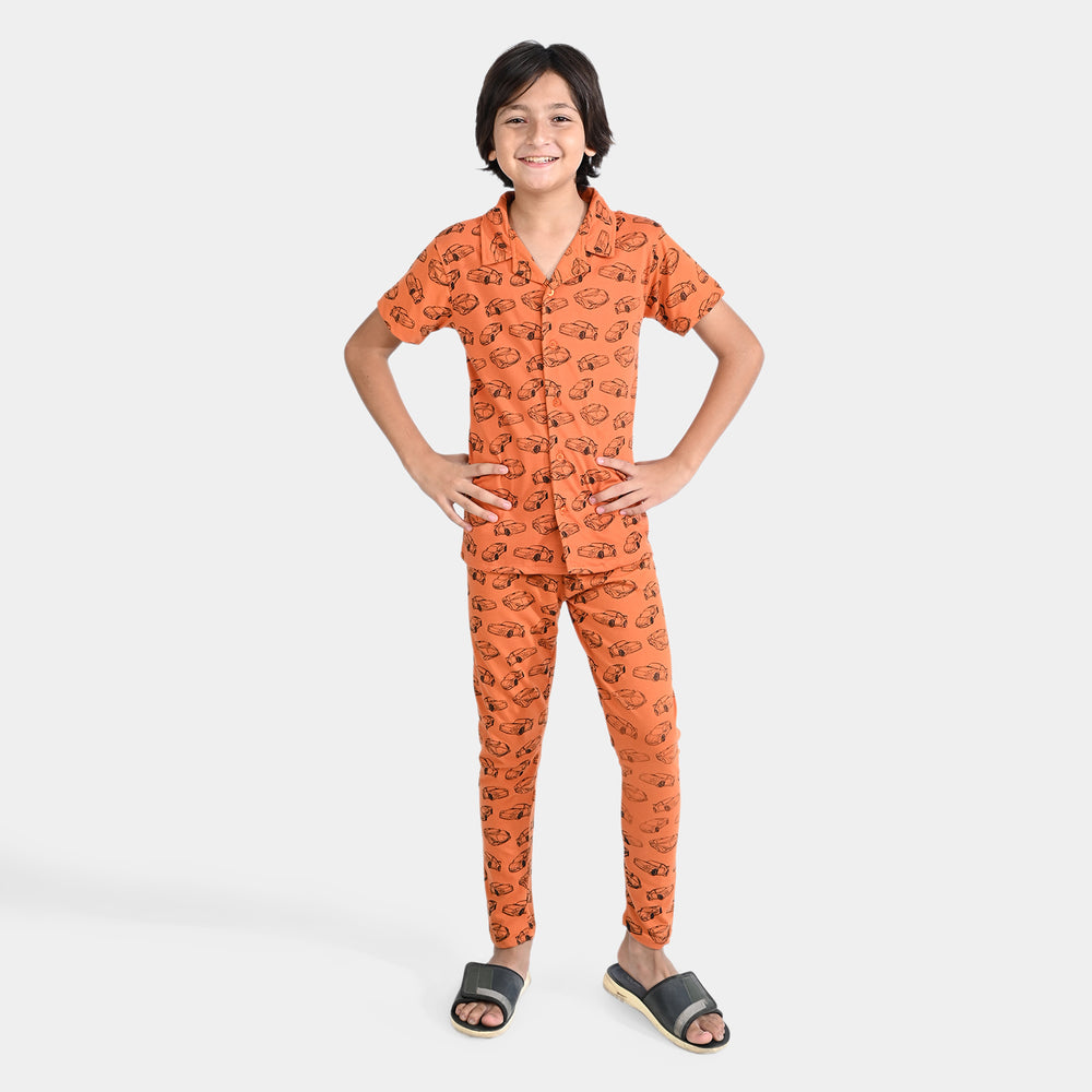 Boys PC Jersey Knitted NightWear Cars-Apricot Or