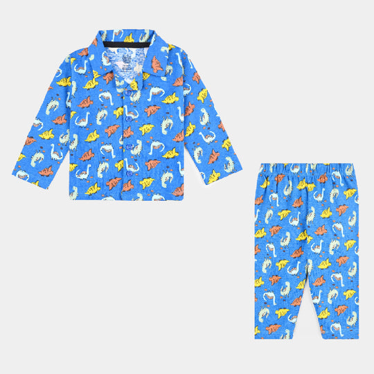 Infant Boys Poly Cotton Knitted Suit Dino-Blue