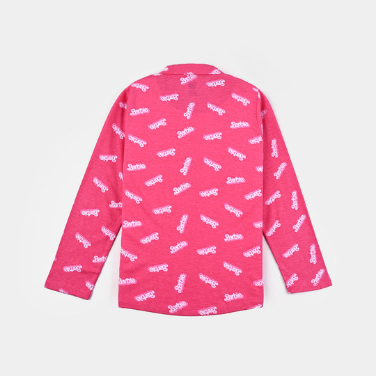 Girls Knitted Night Suit Printed-sachet Pink