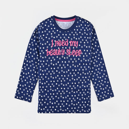 Girls Knitted Night Suit Beauty Sleep-Navy Blue