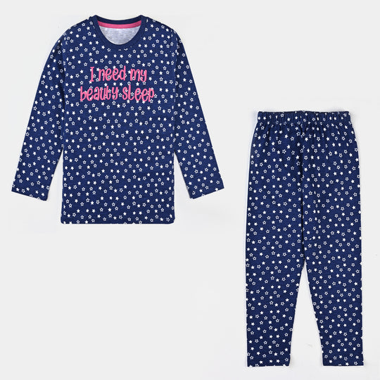 Girls Knitted Night Suit Beauty Sleep-Navy Blue