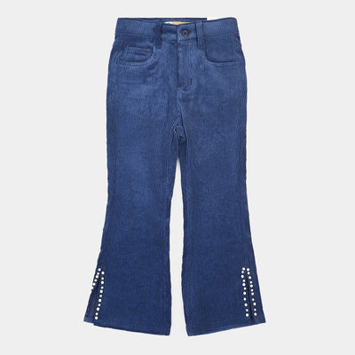 Girls Corduroy Pant Slit And Studs-NAVY