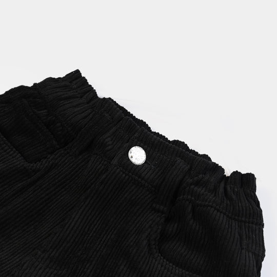 Girls Corduroy Cotton Pant Fancy Button-BLACK