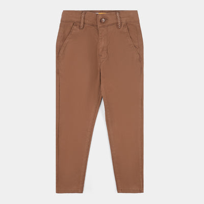 Boys Cotton Twill Pant Running Stitch-BROWN