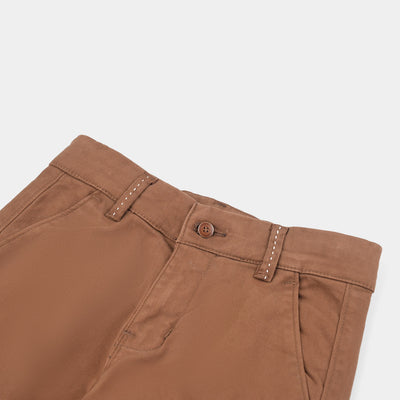 Boys Cotton Twill Pant Running Stitch-BROWN