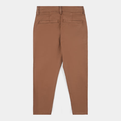 Boys Cotton Twill Pant Running Stitch-BROWN