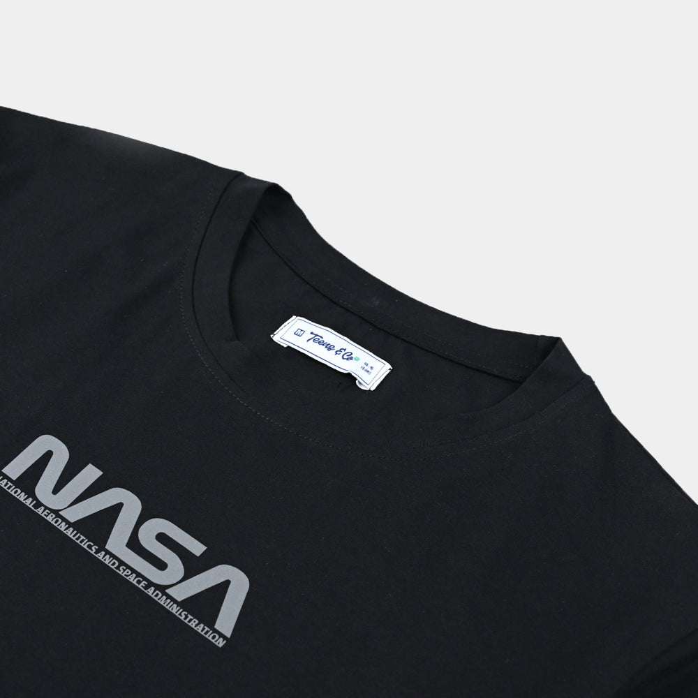 Teens Boys Lycra Jersey T-Shirt - Black/NASA
