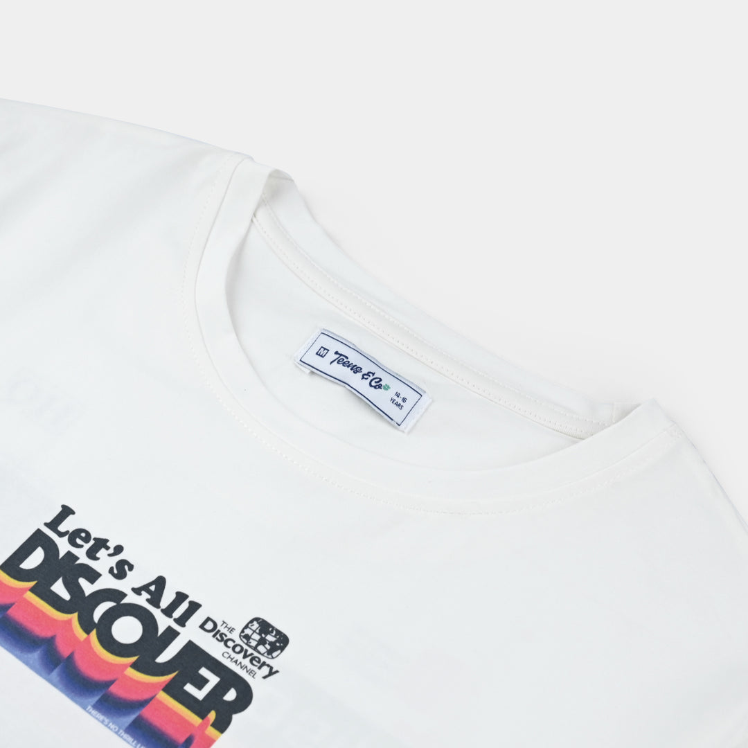 Teens Boys Lycra Jersey T-Shirt (Discover) - White