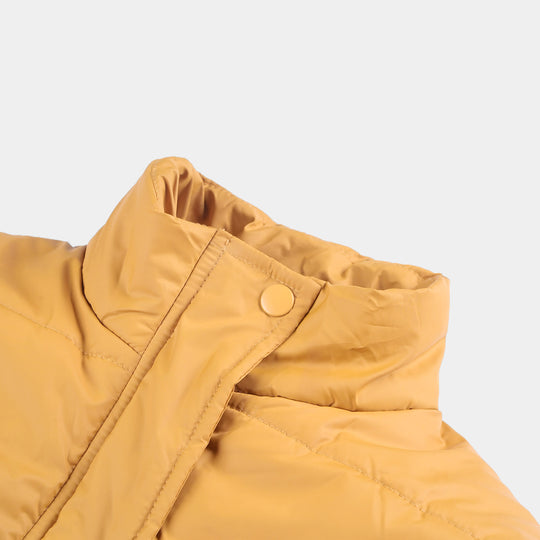 Teens Unisex Mix taffeta Mock Neck Puffer Jacket-D.Mustard