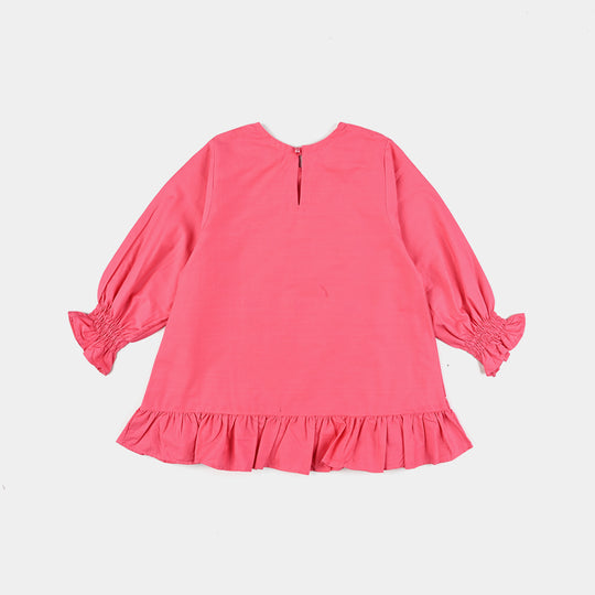 Girls Cotton Poplin Emb Top Candy Floral-Hot.Pink