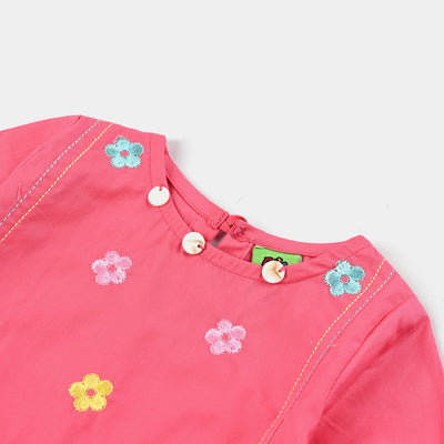 Infant Girls Cotton Poplin Emb Top Candy Floral-Hot.Pink