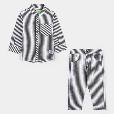 Infant Boys Yarn Dyed Woven Suit F/S Black Stripe-Black/White