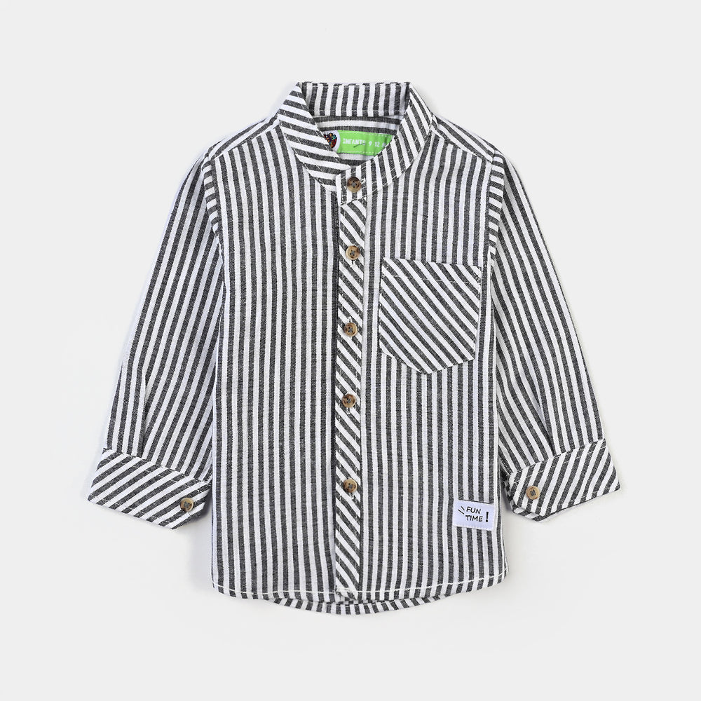 Infant Boys Yarn Dyed Woven Suit F/S Black Stripe-Black/White