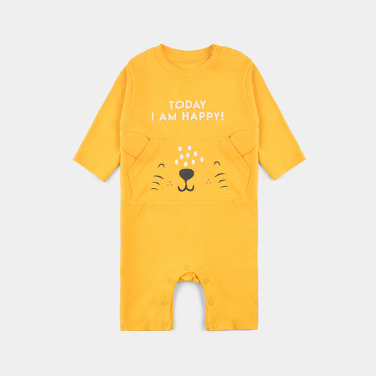 Infant Boys Cotton Interlock Knitted Romper Lion Face-Citrus