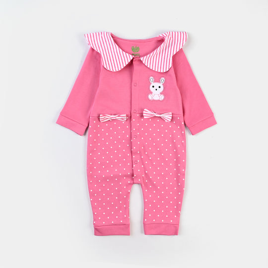 Infant Girls Cotton Interlock Knitted Romper Bear-Hot Pink