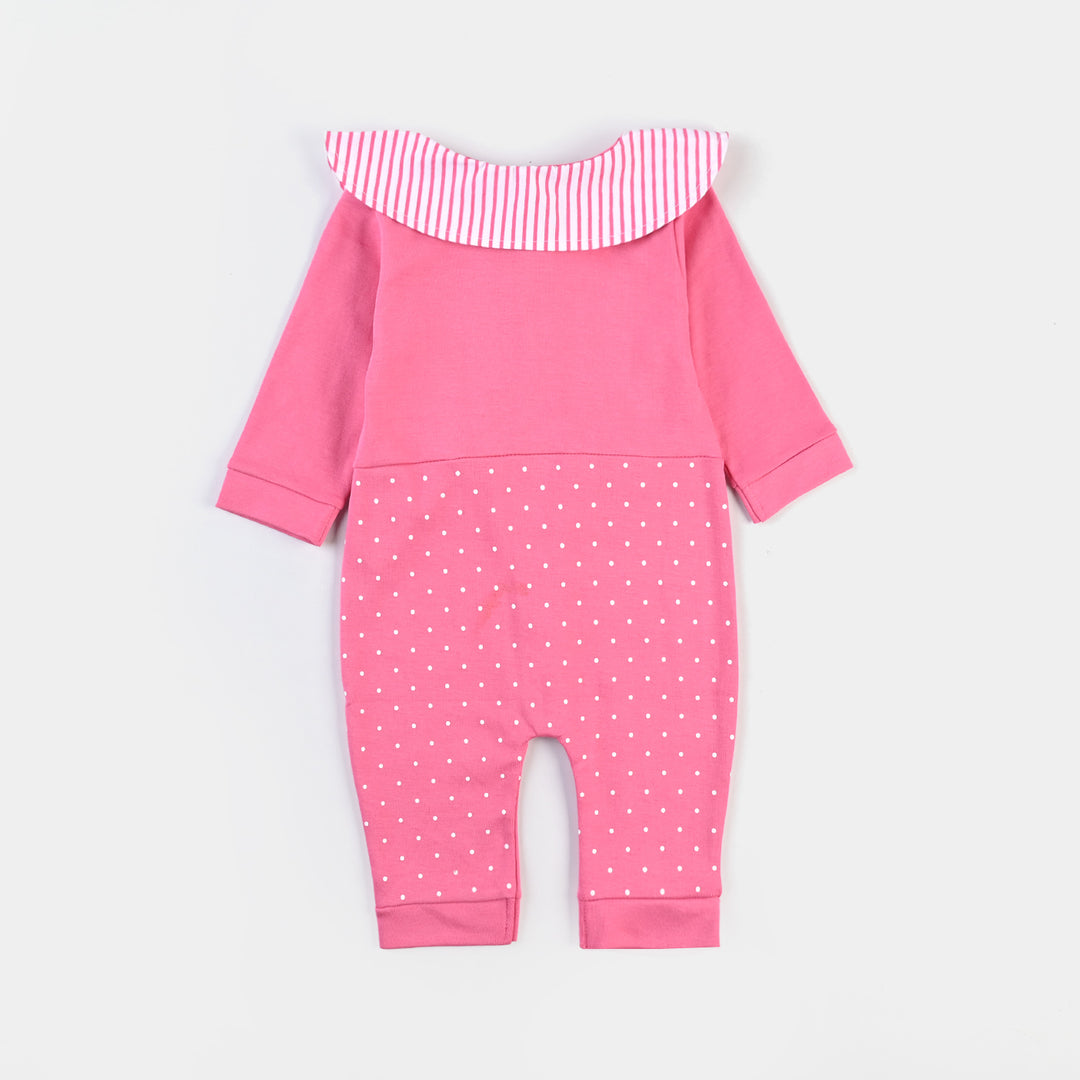 Infant Girls Cotton Interlock Knitted Romper Bear-Hot Pink