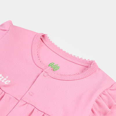 Infant Girls Cotton Interlock Knitted Romper Character Pink