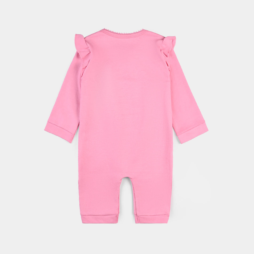 Infant Girls Cotton Interlock Knitted Romper Character Pink