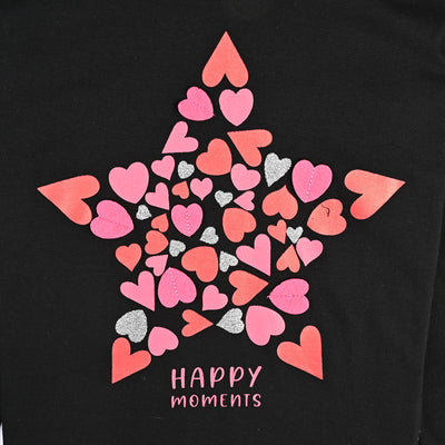 Girls Cotton Jersey T-Shirt F/S Happy Moments-Jet Black