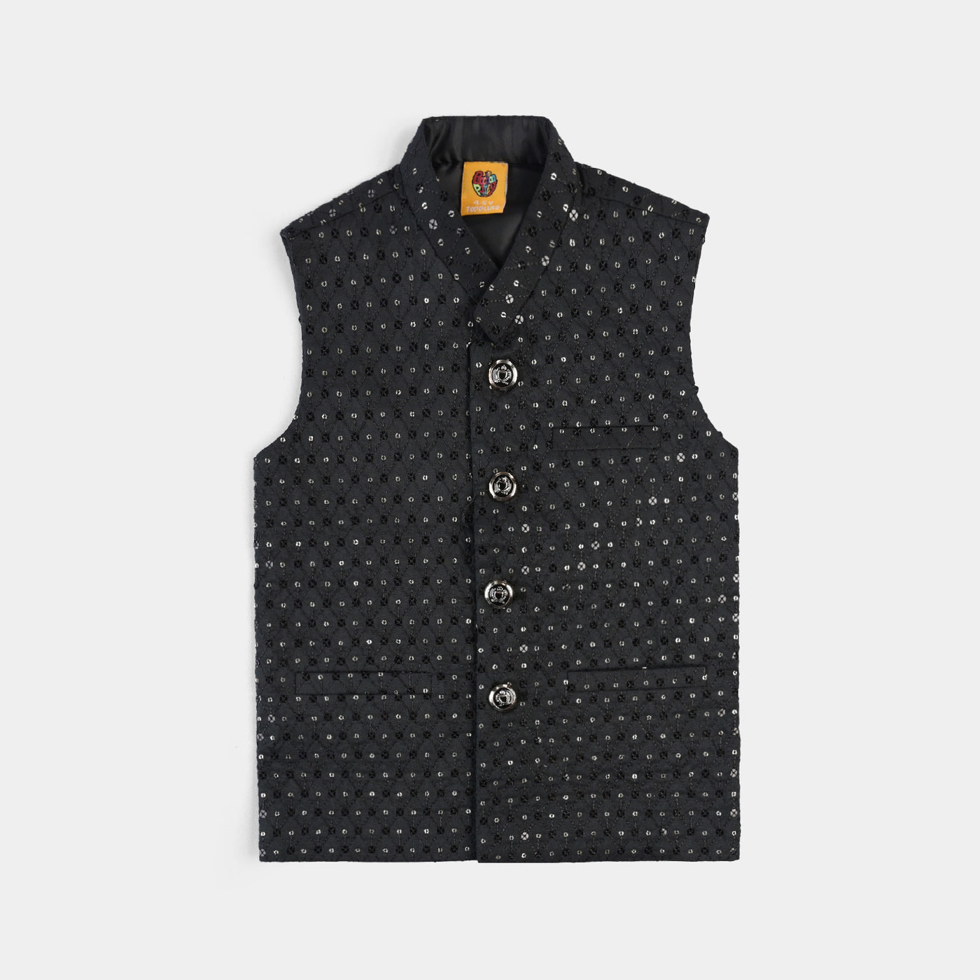 Boys Poly Viscose Waistcoat (sequence)-BLACK