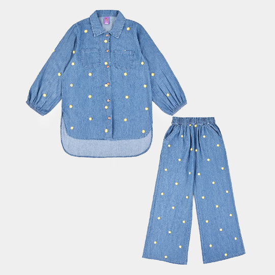 Girls Tensile Denim (Light Denim) Co-ord Set Fall Call-Blue