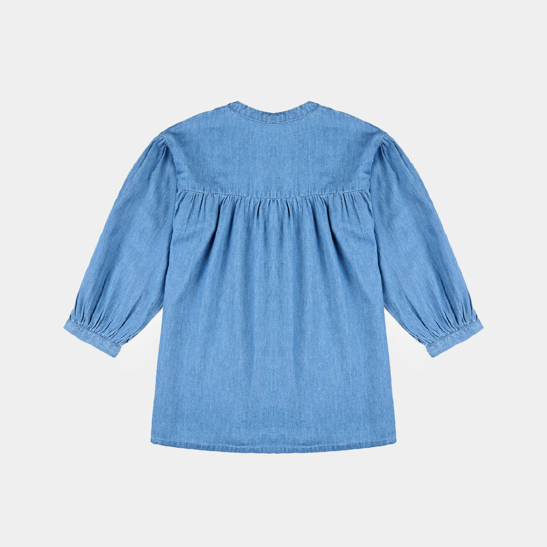 Girls Tensile Denim (Light Denim) Emb Top Floral Yoke-Blue