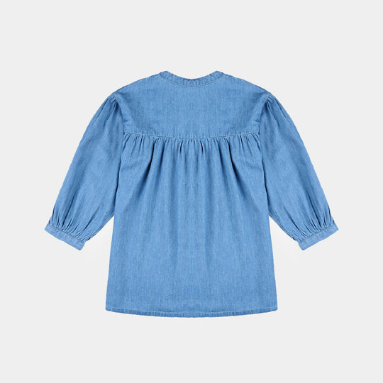 Girls Tensile Denim (Light Denim) Emb Top Floral Yoke-Blue