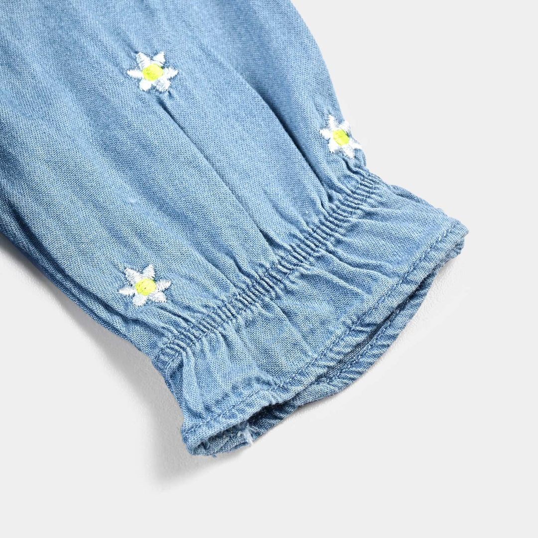 Infant Girls Tensile Denim (Light Denim) Emb Top Daisy Flowers-Blue