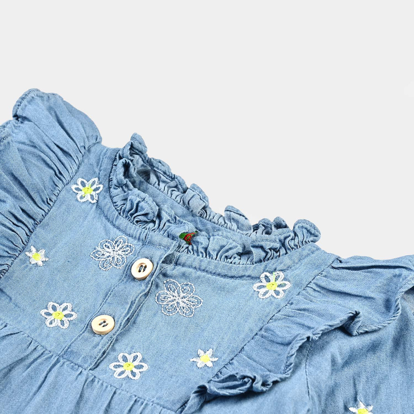 Infant Girls Tensile Denim (Light Denim) Emb Top Daisy Flowers-Blue