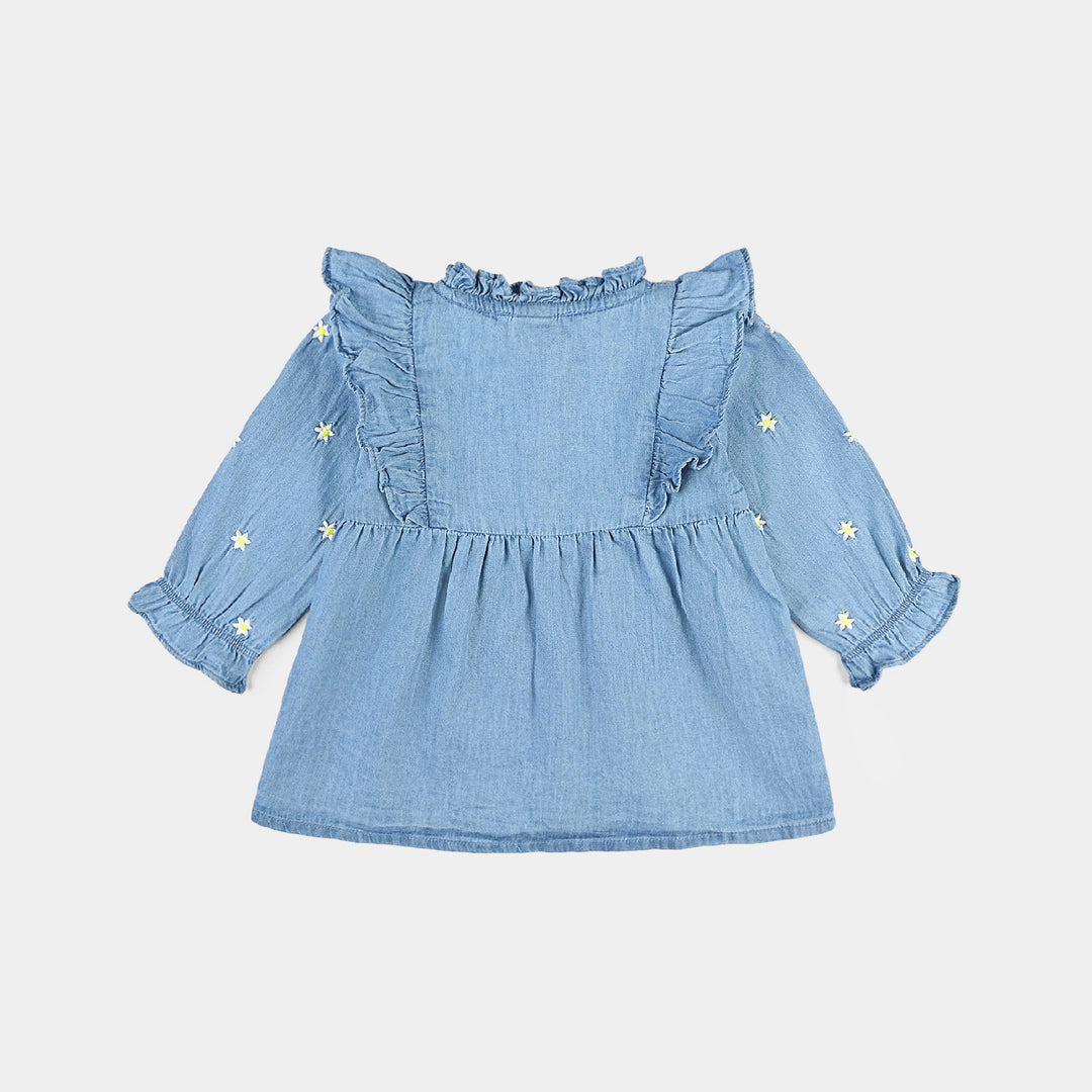 Infant Girls Tensile Denim (Light Denim) Emb Top Daisy Flowers-Blue